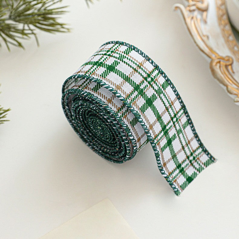 Panglica Decorativa cu Tematica de Craciun, Flippy, Set din 4 bucat + 1 Rulon Ata Maro, Panglica pentru Cadou de Craciun Brad si Decor, 2 M per bucata, Model Brad, Alb Verde - vivimall.ro