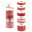 Panglica Decorativa cu Tematica de Craciun, Vivimall, Set din 4 bucat + 1 Rulon Ata Rosie Alba, Panglica pentru Cadou de Craciun Brad si Decor, 2 M per bucata, Model Acadele, Rosu - vivimall.ro