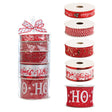 Panglica Decorativa cu Tematica de Craciun, Vivimall, Set din 4 bucat + 1 Rulon Ata Rosie Alba, Panglica pentru Cadou de Craciun Brad si Decor, 2 M per bucata, Model HO HO HO, Rosu - vivimall.ro