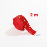 Panglica Decorativa de Craciun, Flippy, Panglica din Panza cu aspec de Catifea, Funda Ornament, Model cu Stele Aurii, Decor pentru Brad de Craciun, 200 x 2.5 cm, Rosu - vivimall.ro