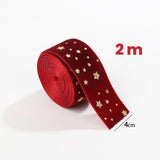 Panglica Decorativa de Craciun, Flippy, Panglica din Panza cu aspec de Catifea, Funda Ornament, Model cu Stele Aurii, Decor pentru Brad de Craciun, 200 x 4 cm, Rosu - vivimall.ro