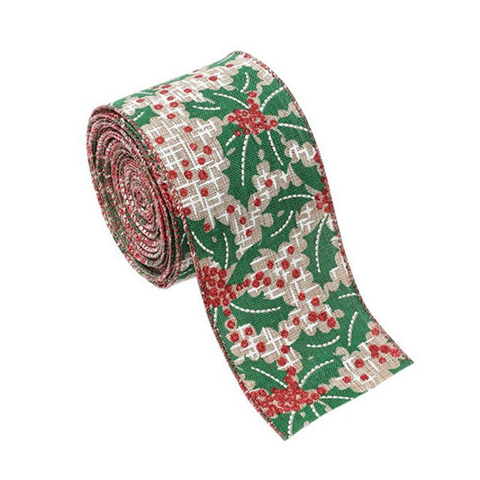 Panglica Decorativa pentru Craciun, Vivimall, Ornament pentru Brad de Craciun, Pretreceri, Panglica cu Design Brad de Craciun, 200 x 6.3 cm, Khaki- - vivimall.ro