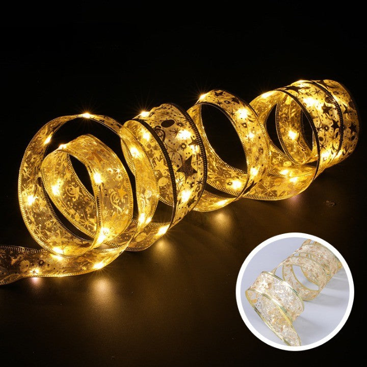 Arany karácsonyi LED szalag, 1 m hosszú, 10 LED, elemekkel