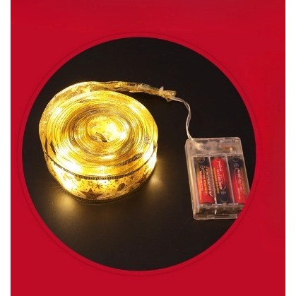 Arany karácsonyi LED szalag, 1 m hosszú, 10 LED, elemekkel