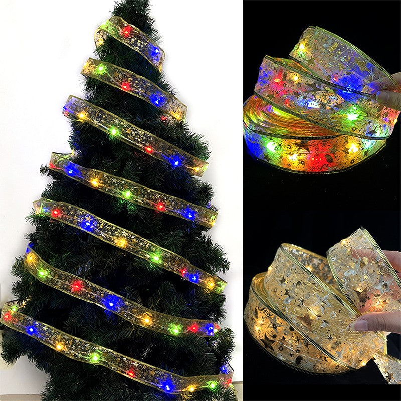 Arany karácsonyi LED szalag, 1 m hosszú, 10 LED, elemekkel