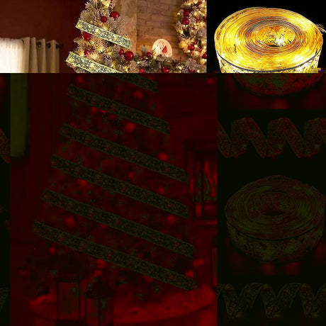 Panglică LED de Crăciun Vivimall Aurie, lungime 10 m , 100 LED-uri, Baterii, Alb cald - vivimall.ro