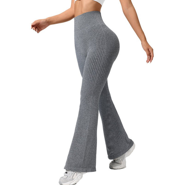 Pantaloni Sport de Dama, Vivimall, pentru Yoga, Talie Inalta, Evazati, Tricotati, Gri Deschis, Marime L - vivimall.ro