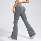Pantaloni tricotați damă gri deschis Vivimall, croială slim evazată, detaliu talie înaltă, XL