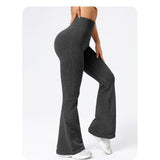 Detaliu talie înaltă fără cusături pantaloni sport Vivimall, material tricotat cu nervuri