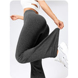 Detaliu material spandex-nylon respirabil pantaloni yoga Vivimall, elasticitate ridicată, negru