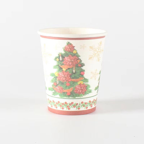 Set 10 Pahare, Vivimall, Imprimeu Brad de Craciun, din Carton, 250 - 300 ml, 7.5 x 8.4 x 5.3 cm, Multicolor - vivimall.ro