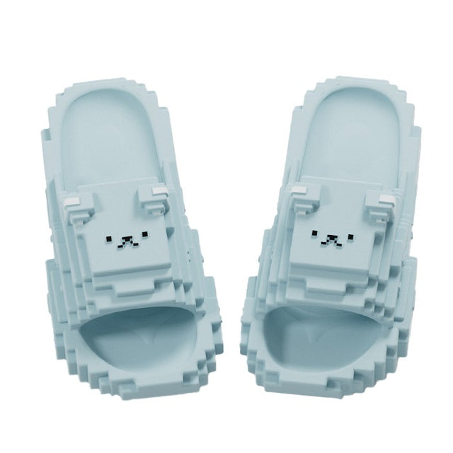 Papuci Casual pentru Adolescenti, Flippy, Model Unisex de Forma Pixel, Rezistenti Usori si Moi din Spuma EVA Antiderapanti, Marime 40-41, Albastru deschis - vivimall.ro