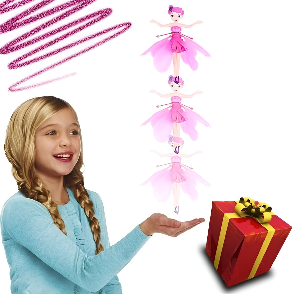 Papusa Zana Zburatoare, Vivimall, Jucarie cu Senzor pentru Coordonarea Miscarilor, Incarcare USB, cu Lumini, 19x6.5 cm, Roz - vivimall.ro