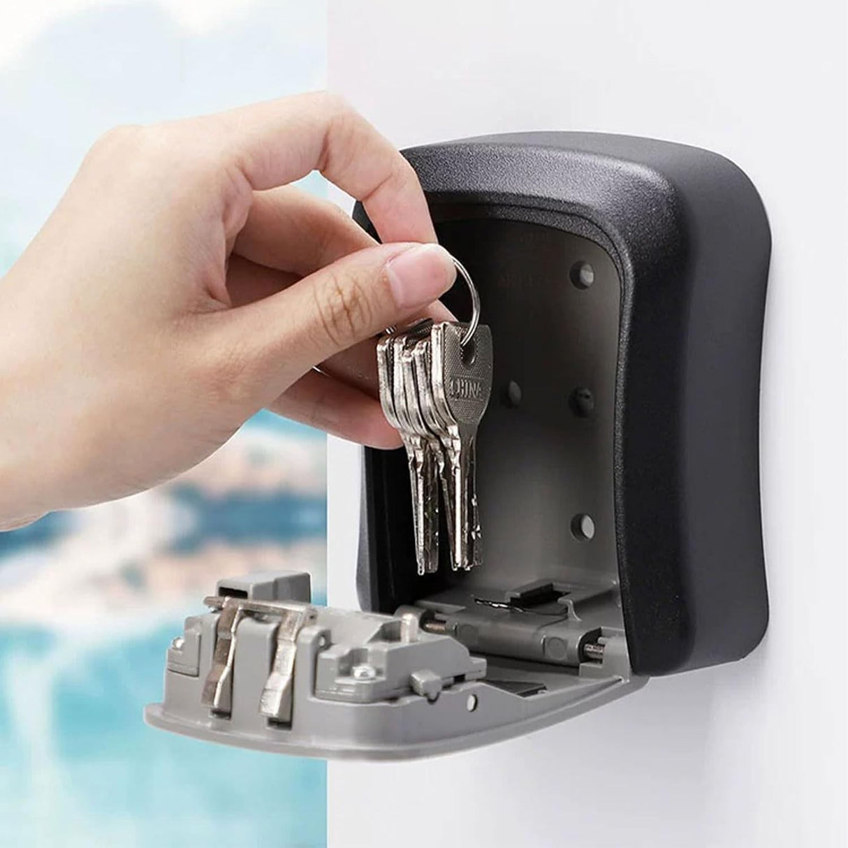 Cutie pentru Chei cu Parola, Flippy, din Aliaj de Aluminiu si Plastic, Cod din 4 Cifre, Impermeabila, Gri - vivimall.ro