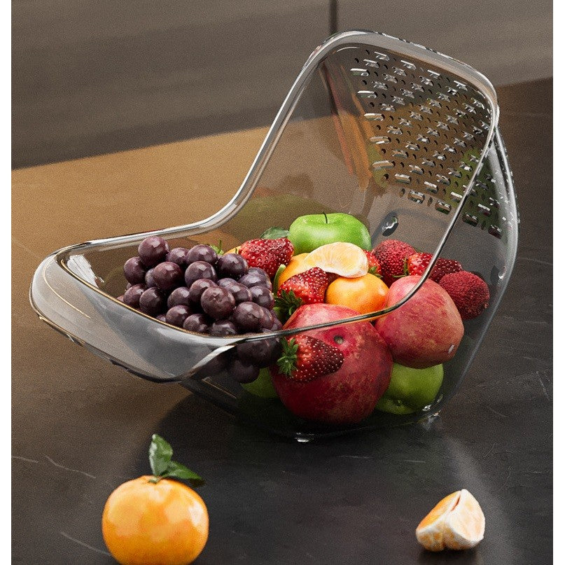 Cos de Spalat Legume/Fructe, Vivimall, cu Scurgere Apa, din PET, 15.5 x 18.6 x 16.2 cm, Gri - vivimall.ro