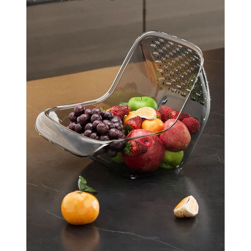 Cos de Spalat Legume/Fructe, Vivimall, cu Scurgere Apa, din PET, 15.5 x 18.6 x 16.2 cm, Gri - vivimall.ro