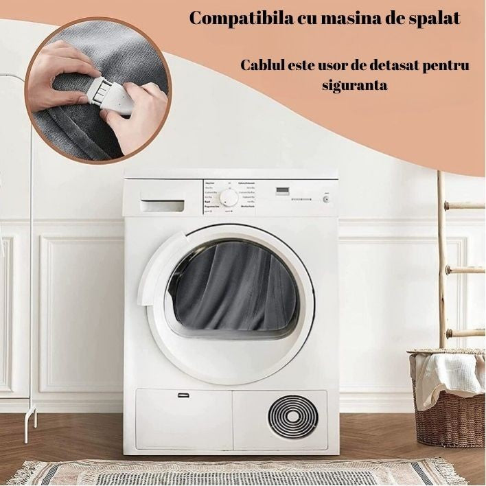 Patura Cu Incalzire Electrica, Vivimall, 100 W, 160x130 cm, 3 Trepte De Incalzire, Flanel, Gri - vivimall.ro