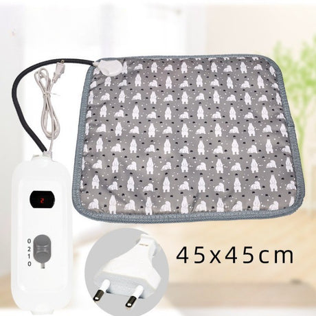 Patura electrica pentru animale de companie, perna pentru caini, 45 x 45 cm, 25W, -2 trepte de reglaj perna pentru pisici, anti-alunecare, Gri - vivimall.ro