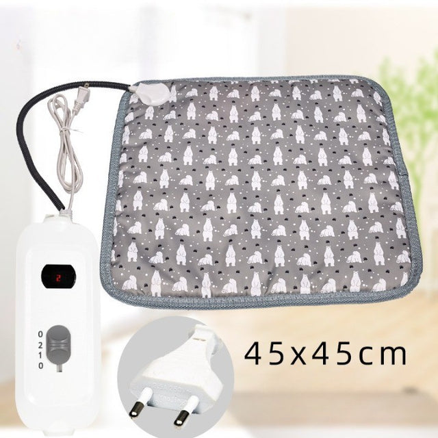 Patura electrica pentru animale de companie, perna pentru caini, 45 x 45 cm, 25W, -2 trepte de reglaj perna pentru pisici, anti-alunecare, Gri - vivimall.ro