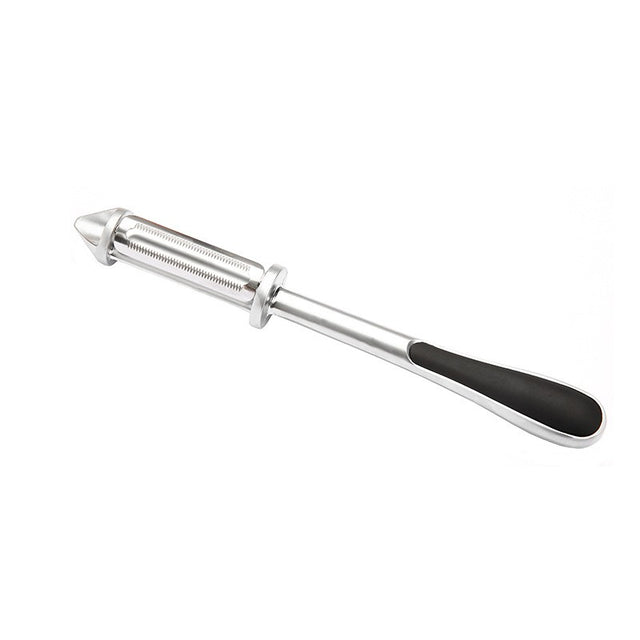 Peeler 2in1 pentru Legume si Fructe, Vivimall, Multifunctional, cu 2 Lame de Curatati si Feliat, Varf Ascutit pentru Gaurit, 18 cm, din Otel Inoxidabil, Argintiu/Negru - vivimall.ro