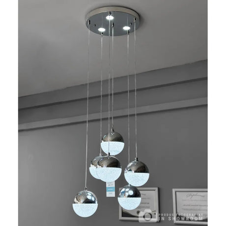 Lustra Led Suspendata Cu Telecomanda Jeremias, 6 Elemente, Lumina Rece/Calda/Neutra, Dimabila - vivimall.ro