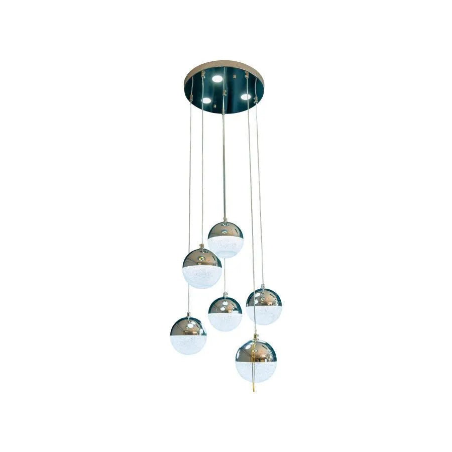 Lustra Led Suspendata Cu Telecomanda Jeremias, 6 Elemente, Lumina Rece/Calda/Neutra, Dimabila - vivimall.ro