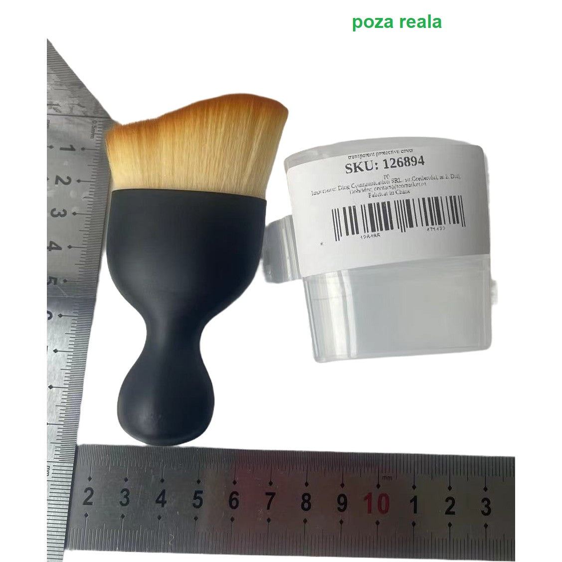 Pensula Multifunctionala, Vivimall, Pentru Machiaj sau Indepartat Praful din Masina, Par Sintetic, cu Capac de Protectie, Negru - vivimall.ro