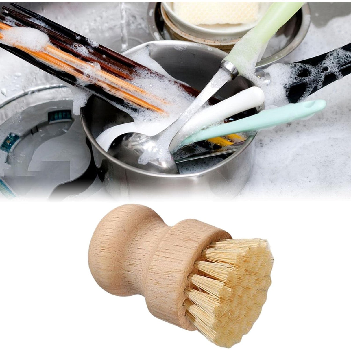 Perie de Curatat Vase si Alimente, Vivimall, din Lemn de Fag, 8 x 5 cm, Perie din Sisal, Bej - vivimall.ro