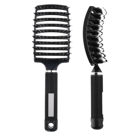 Perie de Par Curbata Ventilata, Flippy, Peri de Mistret + Nylon, Maner Antiderapant, Efect Masaj, Wet & Dry, 24.5 x 6.5 cm, Negru - vivimall.ro