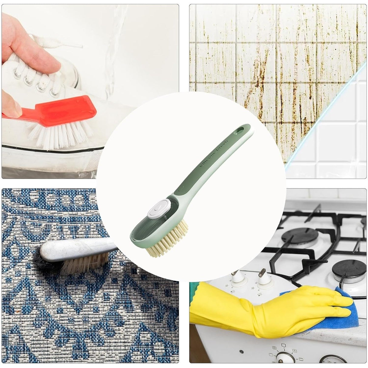 Perie Multifunctionala 2 in 1, Vivimall, Perie Densa/Perie din Piele de Caprioara, cu Recipient Lichid, Maner Lung, 20.1x 4.3 x 5 cm, Verde - vivimall.ro