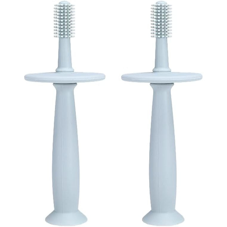 Periuta de Dinti din Silicon pentru Bebelusi, Vivimall, fara BPA, 360 Grade, Bariera Anti-Inghitire, Maner Ergonomic, 12.5 x 15 cm, Albastru - vivimall.ro