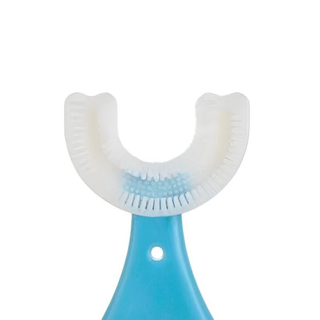 Periuta de Dinti in Forma de U, Vivimall, pentru Sugari si Copii 2-6 ani, Peri Moi, 9 cm, Model Inima, Culoare Albastru - vivimall.ro