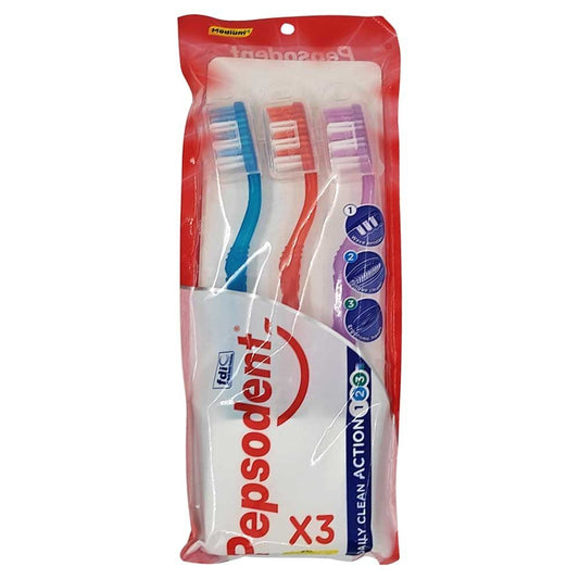 Fogkefe, Pepsodent, kupakkal, 3 db, Action Clean Medium