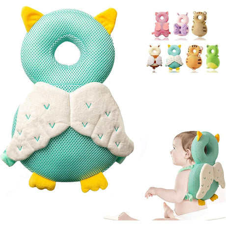 Perna tip Rucsac pentru Protectia Capului, Vivimall, Tetiera tip Bufnita, Design tip Plasa, pentru Bebelusi, 33x6x19 cm, 180 g, Albastru - vivimall.ro