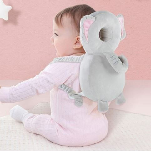 Perna tip Rucsac pentru Protectia Capului, Vivimall, Tetiera tip Elefant de Plus, pentru Bebelusi, 33x6x19 cm, 180 g, Gri - vivimall.ro