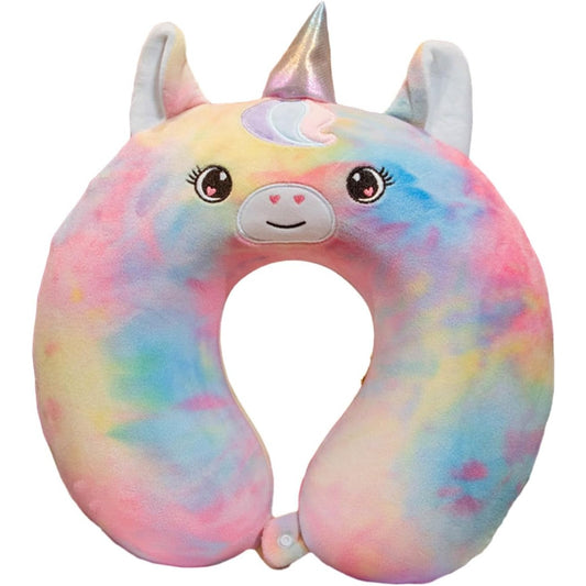 Perna de Calatorie in Forma de U, Vivimall, Pentru Gat si Cap, Umplutura din Spuma cu Memorie, 30x30 cm, Model Unicorn, Accesoriu de Voiaj, Birou, Masina, Sistem Prindere Capse, Multicolor - vivimall.ro