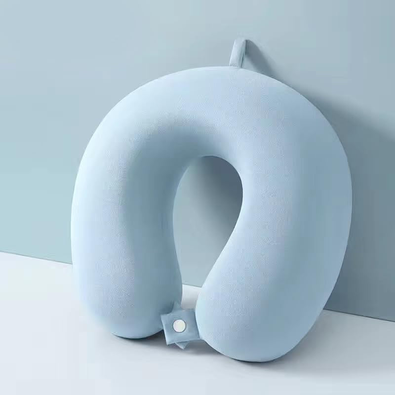 Perna de Calatorie in Forma de U, Vivimall, Pentru Gat si Cap, Umplutura din Spuma cu Memorie, 30x30 cm, Sistem Prindere Capse, Cutie de Depozitare, Bleu - vivimall.ro