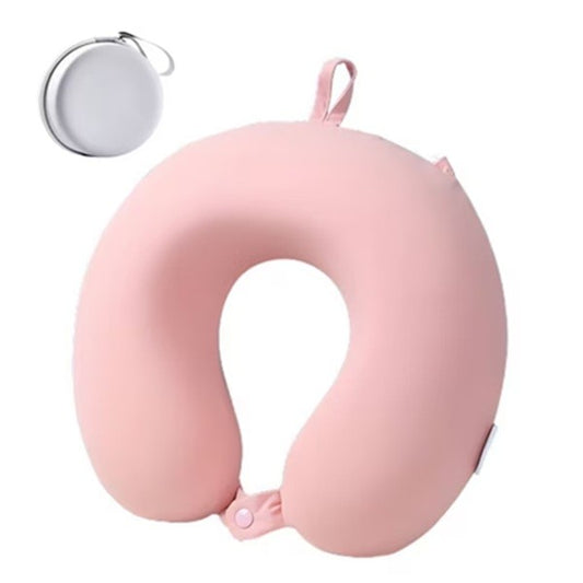 Perna de Calatorie in Forma de U, Vivimall, Pentru Gat si Cap, Umplutura din Spuma cu Memorie, 30x30 cm, Sistem Prindere Capse, Cutie de Depozitare, Roz - vivimall.ro