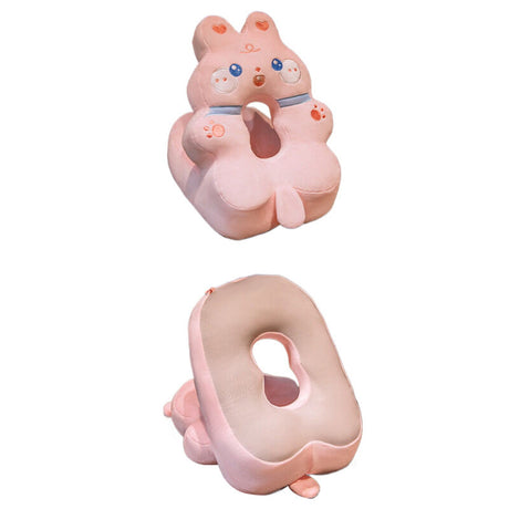 Perna din Spuma, Vivimall, pentru Birou, Calatorii, Model Iepure, Lavabila, Umplutura de Bumbac, Spatiu Cap in Forma de 8, 30x35x30 cm, Roz - vivimall.ro