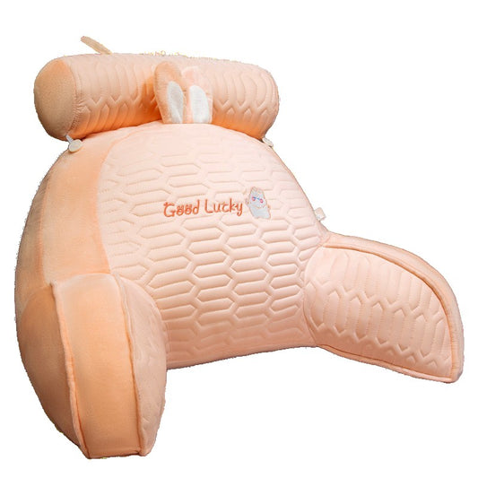 Perna Multifunctionala, Vivimall, Spatar pentru Pat, Protectie Lombara, Marime Medie, 60 x 40 cm, din Latex, Model Iepure, Roz - vivimall.ro