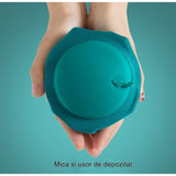 Perna pentru gat Vivimall, portabila, umflare prin apasare, usor de depozitat, imbracata in material catifelat, in forma de U, 40 x 28 cm, verde - vivimall.ro