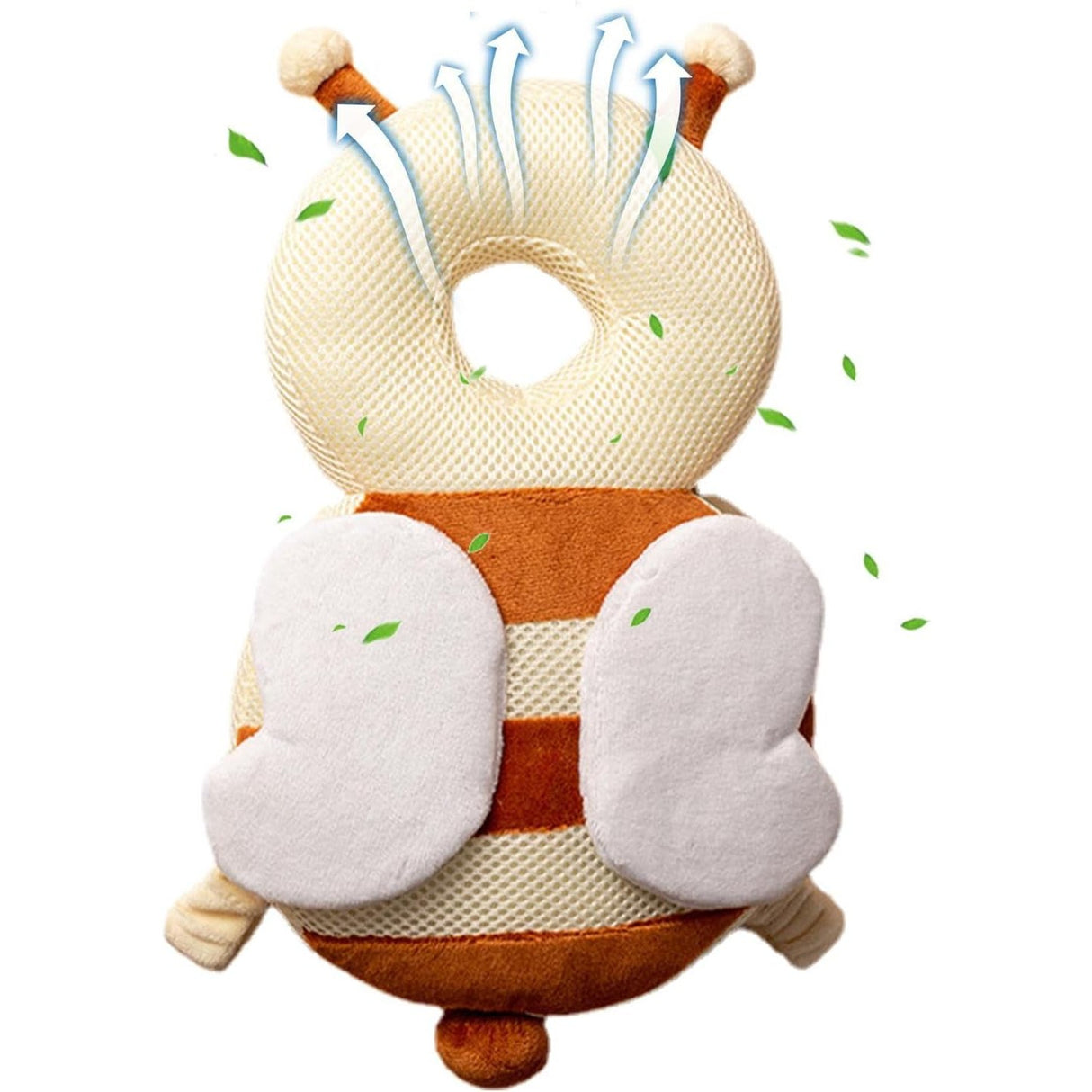 Perna tip Rucsac pentru Protectia Capului, Vivimall, Tetiera tip Albina, pentru Bebelusi, Design tip Plasa, 33x6x19 cm, 180 g, Maro/Bej - vivimall.ro