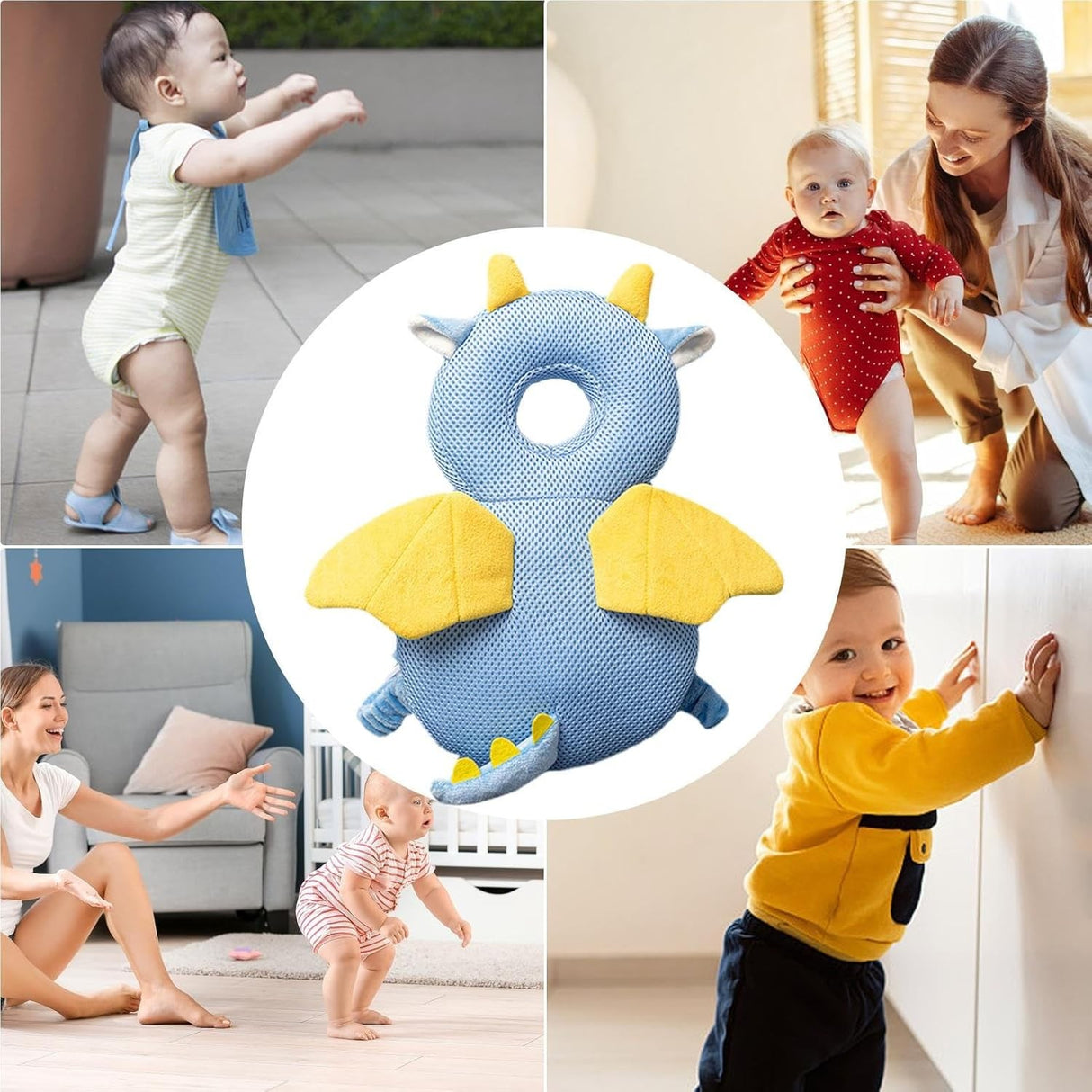 Perna tip Rucsac pentru Protectia Capului, Vivimall, Tetiera tip Dragon, pentru Bebelusi, Design tip Plasa, 33x6x19 cm, 180 g, Albastru - vivimall.ro