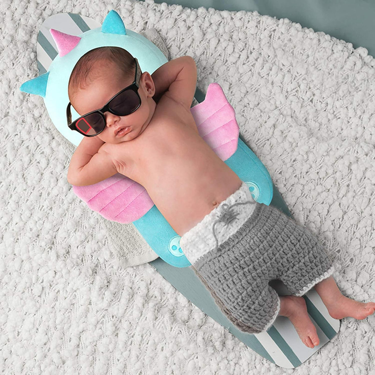 Perna tip Rucsac pentru Protectia Capului, Vivimall, Tetiera tip Unicorn, pentru Bebelusi, Design tip Plasa, 33x6x19 cm, 180 g, Albastru - vivimall.ro