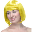 Peruca Cosplay, Vivimall, Tunsoare Bob cu Breton, pentru Carnaval, Halloween, Petreceri Tematice, din PET, Marime Universala, Galben - vivimall.ro