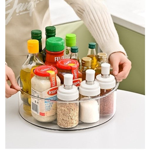 Suport Rotativ pentru Condimente, Vivimall, Multifunctional, Rotund, 360 de Grade, pentru Bucatarie, Plastic, 30.5x30.5x10 cm, Transparent - vivimall.ro