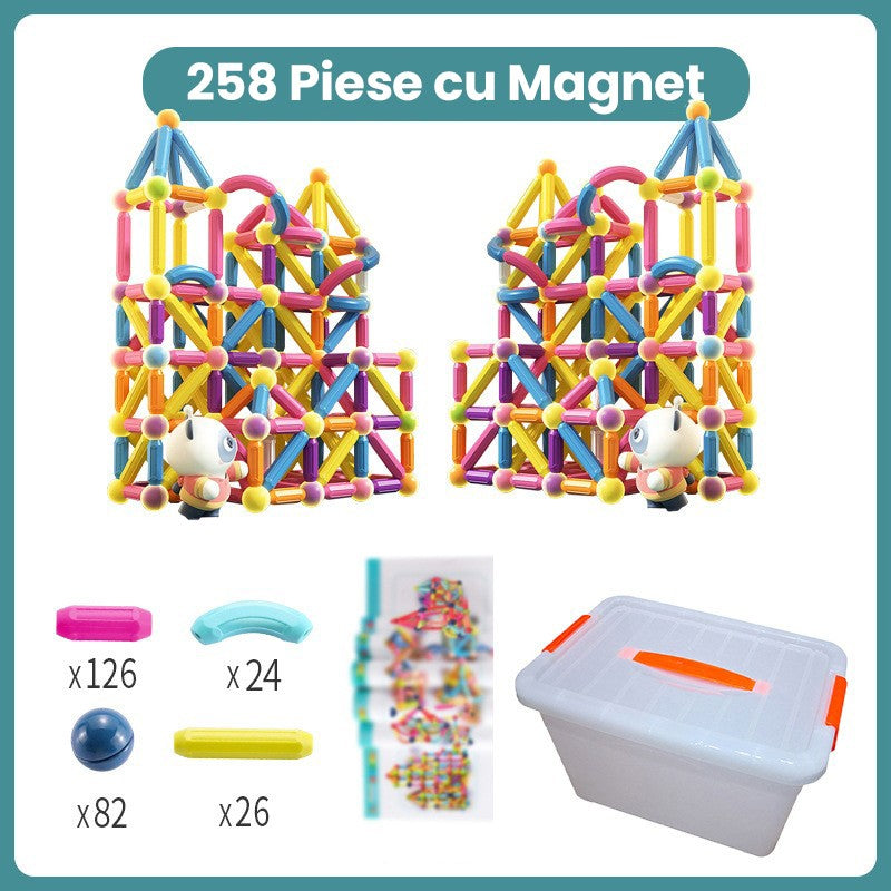 Detaliu piese magnetice Flippy multicolor cu magneți integrati, structuri tridimensionale construite de copii