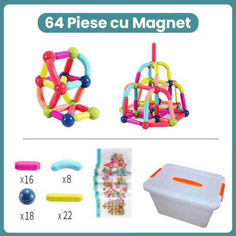 Detaliu piese magnetice Flippy colorate, structuri 3D construite din plastic cu magneți integrați