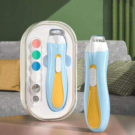 Pila Electrica, Vivimall, pentru Copii si Bebelusi, din ABS, 6 Accesorii, cu Lumina LED, 9.5 x 6 x 17 cm, Albastru/Portocaliu - vivimall.ro