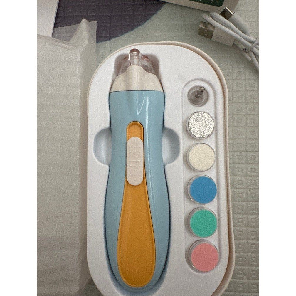 Pila Electrica, Vivimall, pentru Copii si Bebelusi, din ABS, 6 Accesorii, cu Lumina LED, 9.5 x 6 x 17 cm, Albastru/Portocaliu - vivimall.ro